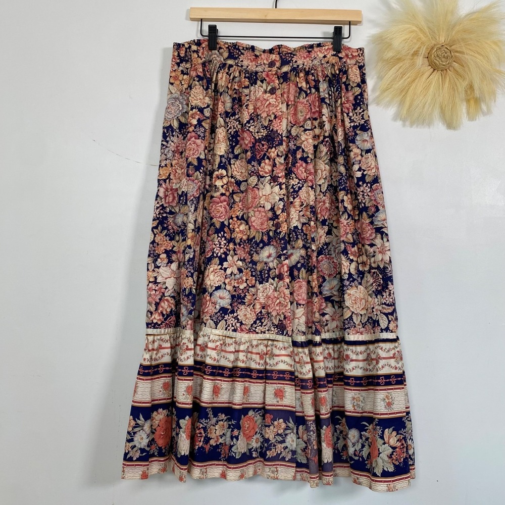 Vintage Willow Ridge Womens Cottagecore Button Front Maxi Skirt Size M/L Floral